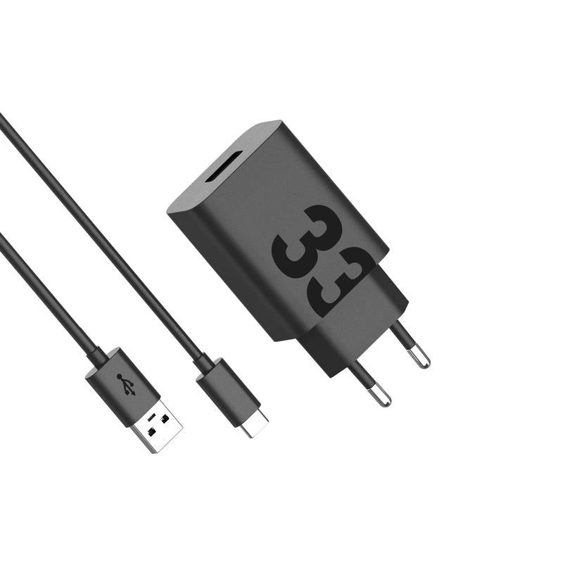 Motorola Network Charger with USB-C Cable, 33W, 3A, 1 x USB-A, Black PG38C06448