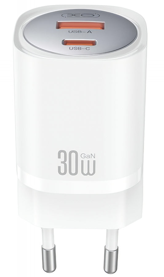 Network Charger with Lightning Cable XO Design CE21, 30W, 3A, 1 x USB-A - 1 x USB-C, White