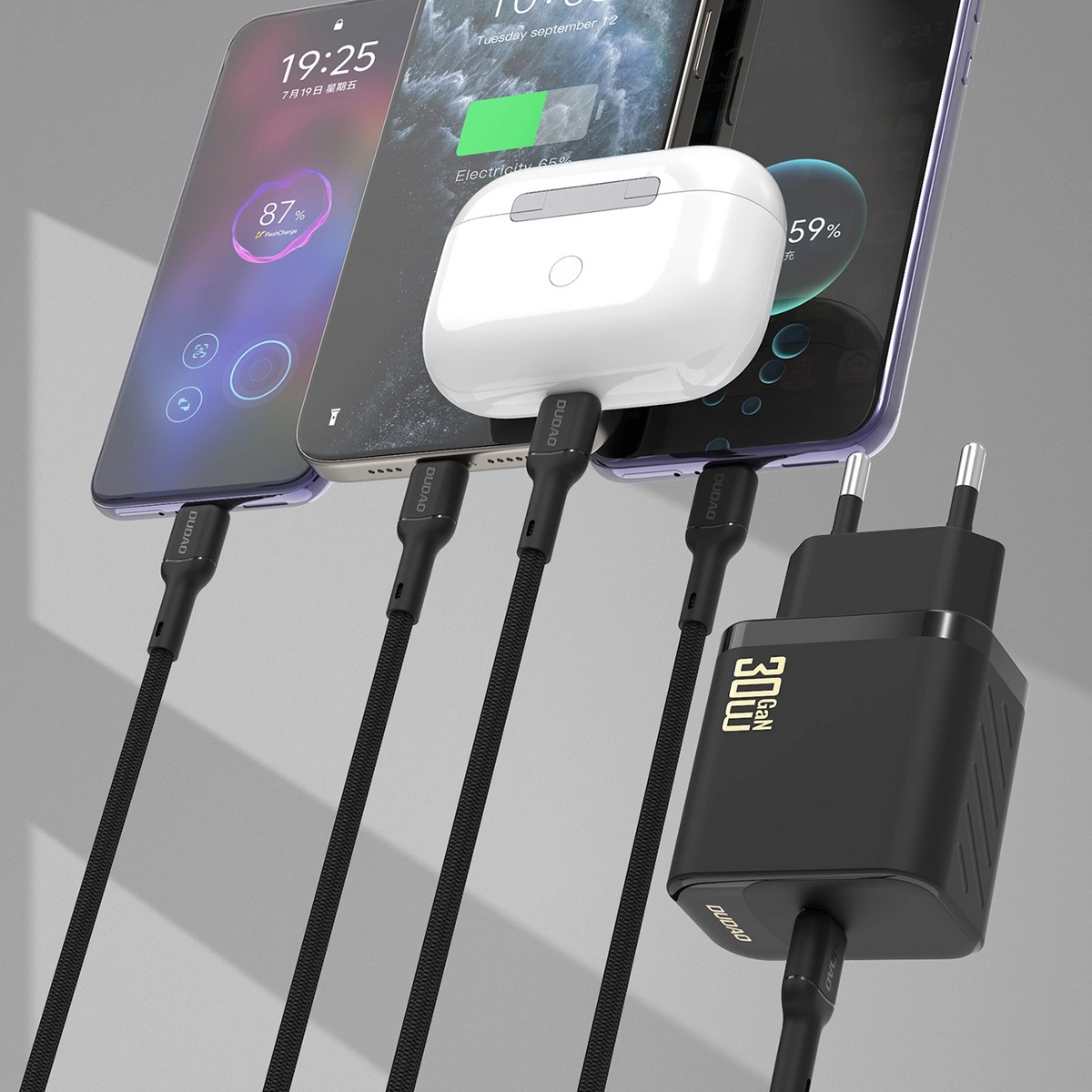 Dudao A27PCEU USB-C Cable Wall Charger, 30W, 3A, 1 x USB-C, Black