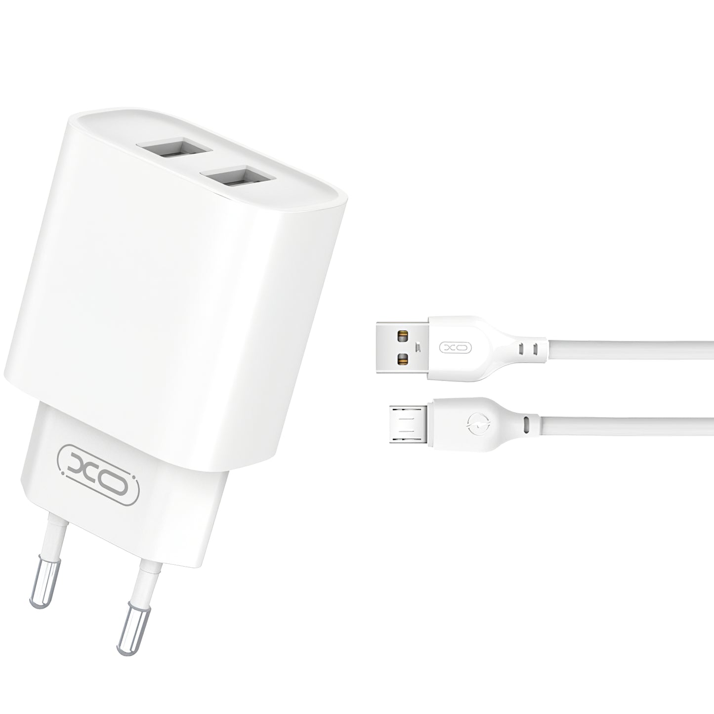 Network Charger with microUSB Cable XO Design CE02C, 10.5W, 2.1A, 2 x USB-A, White
