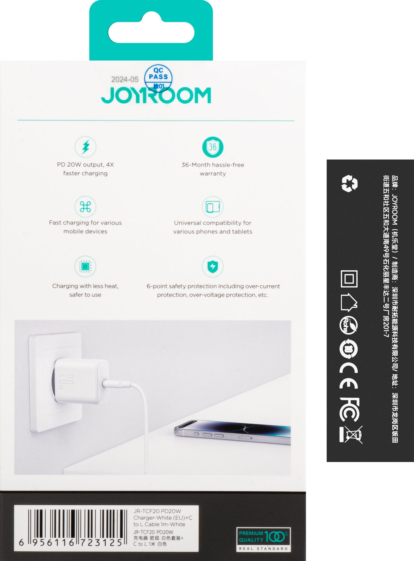Joyroom JR-TCF20 Network Charger with Lightning Cable, 20W, 3A, 1 x USB-C, White