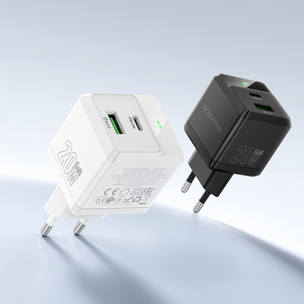 Network Charger with Lightning Cable Borofone BN19 Intenso, 20W, 3A, 1 x USB-A - 1 x USB-C, White