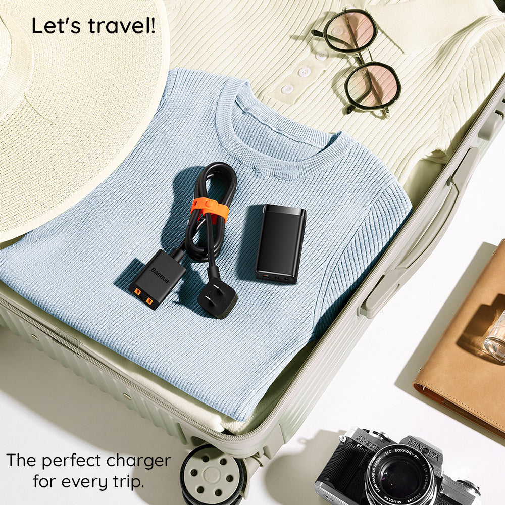 Baseus GaN5 Pro Network Charger with USB-C Cable, 65W, 3.25A, 1 x USB-A - 2 x USB-C, Black C0206500