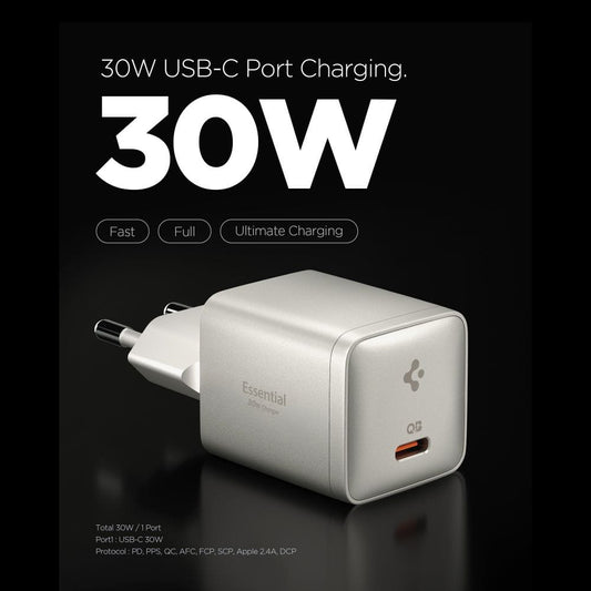 Spigen EE301EU Essential Wall Charger, 30W, 3A, 1 x USB-C, Titan Gray ACH10448