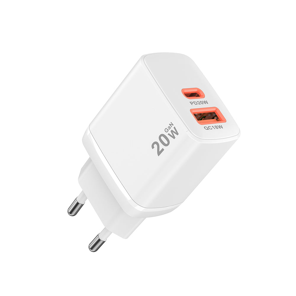 Techsuit CH2 Duonix Network Charger, 20W, 3A, 1 x USB-A - 1 x USB-C, White