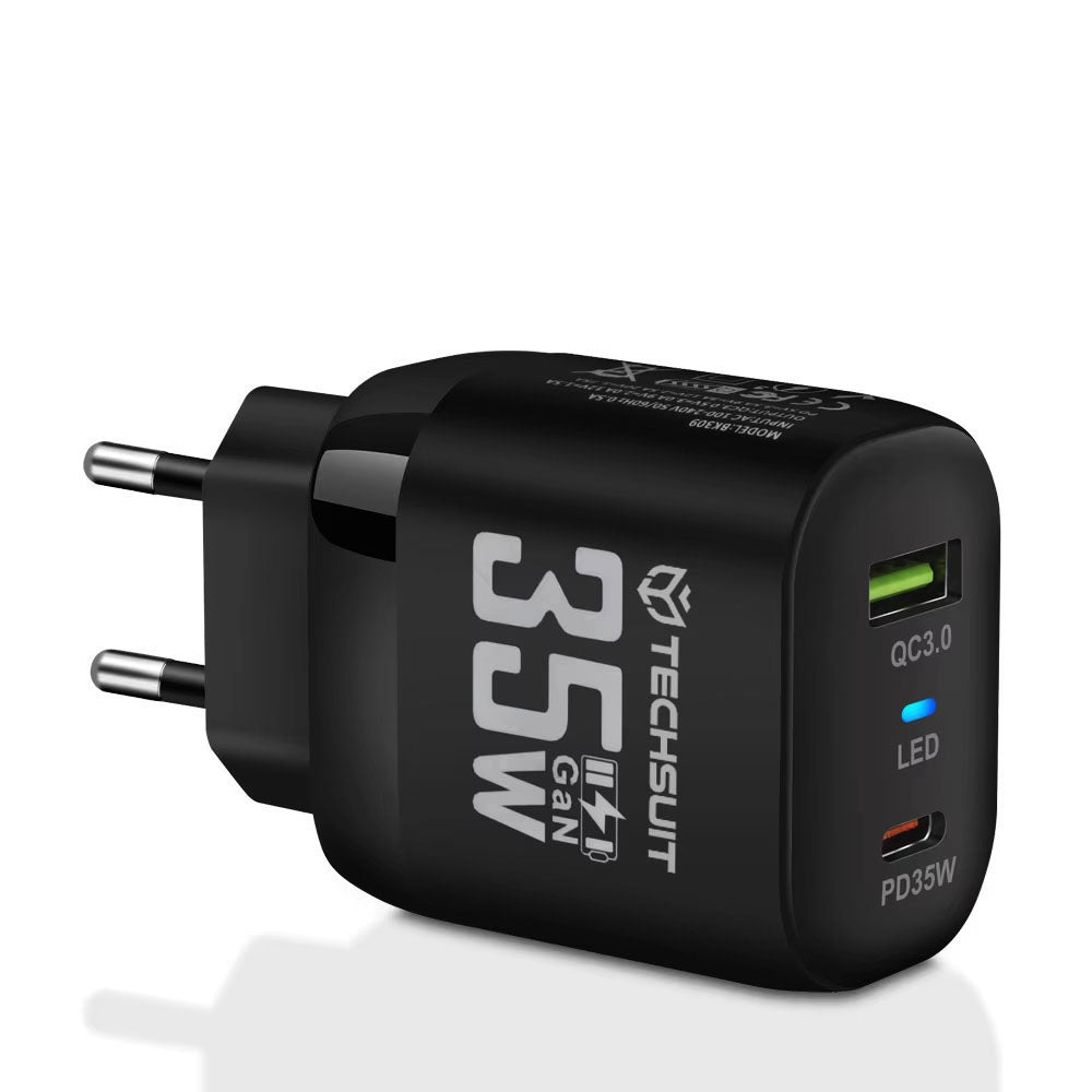 Techsuit CHPD174 Network Charger, 35W, 3A, 1 x USB-A - 1 x USB-C, Black