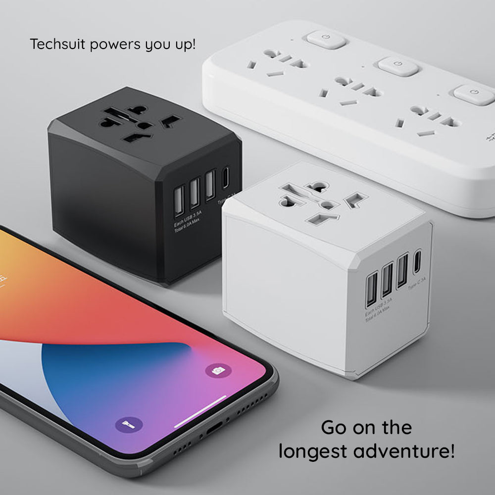 Techsuit HHT904-B3 Travel Network Charger, 30W, 3A, 3 x USB-A - 1 x USB-C, White
