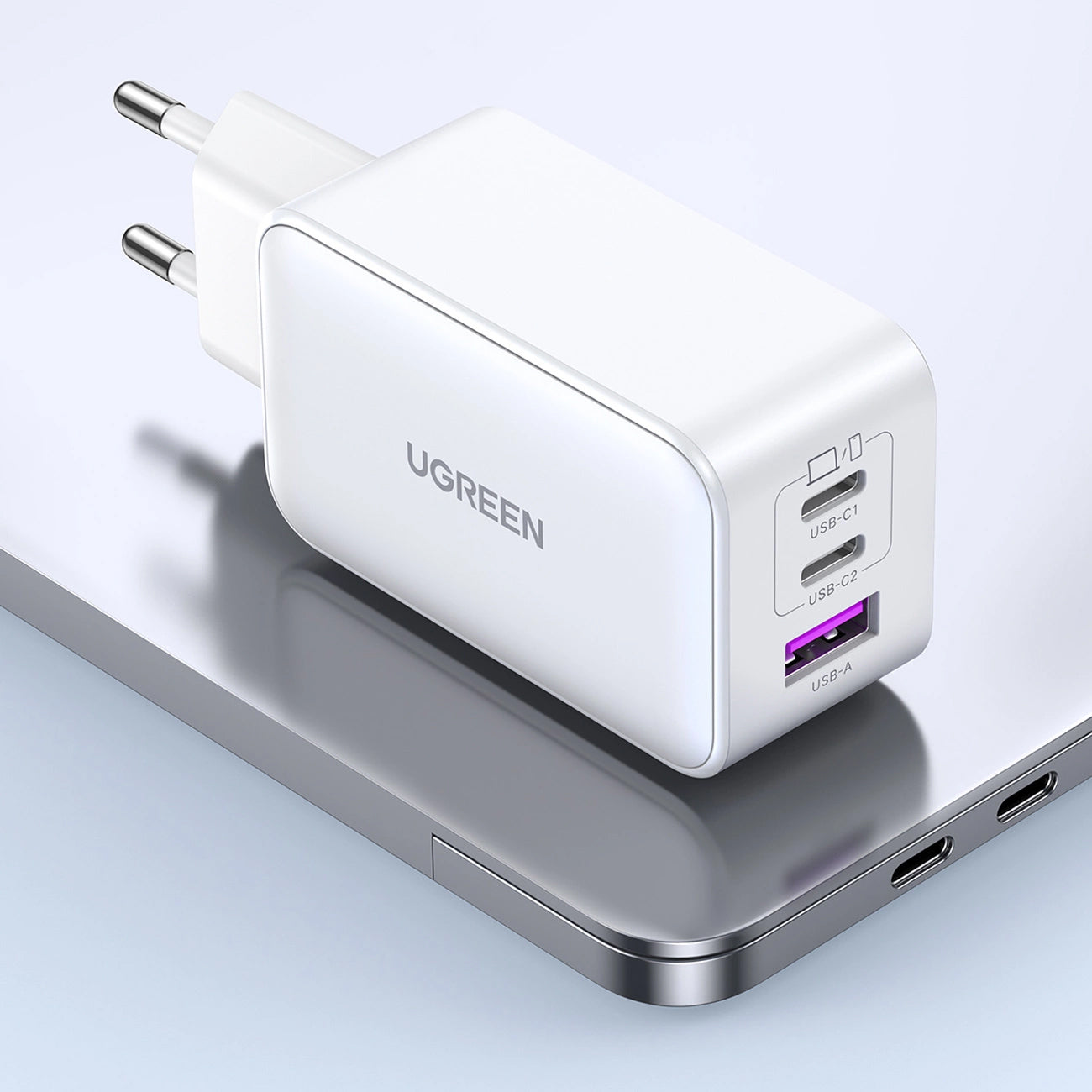 Network Charger UGREEN CD244, 65W, 3A, 1 x USB-A - 2 x USB-C, White