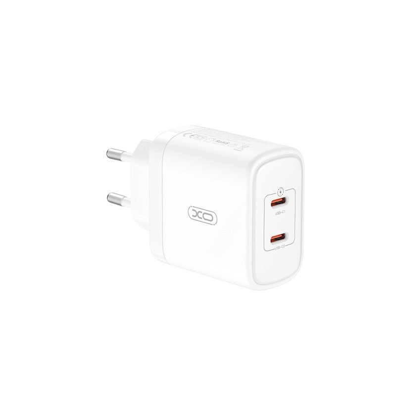 Network Charger with USB-C Cable XO Design CE08, 50W, 3A, 2 x USB-C, White