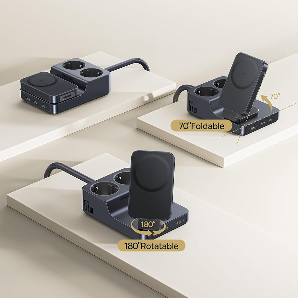 Baseus Nomos ND11 QI 6in1 Charging Station, 67W, 3.35A, 1 x USB-A - 2 x USB-C - 2 x Schuko, Black E00078801123-00