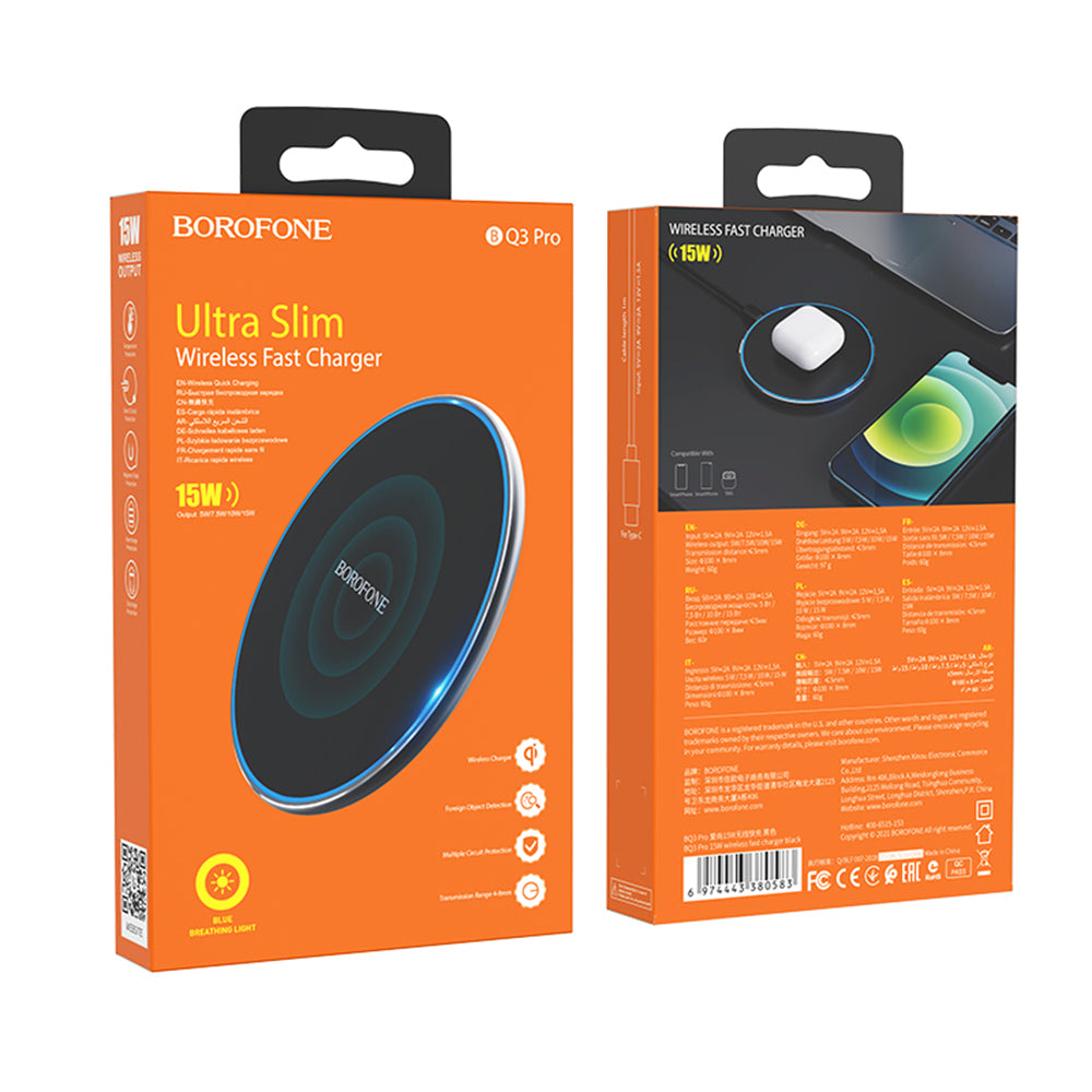 Borofone BQ3 Pro Wireless Network Charger, 15W, 1.67A, Black