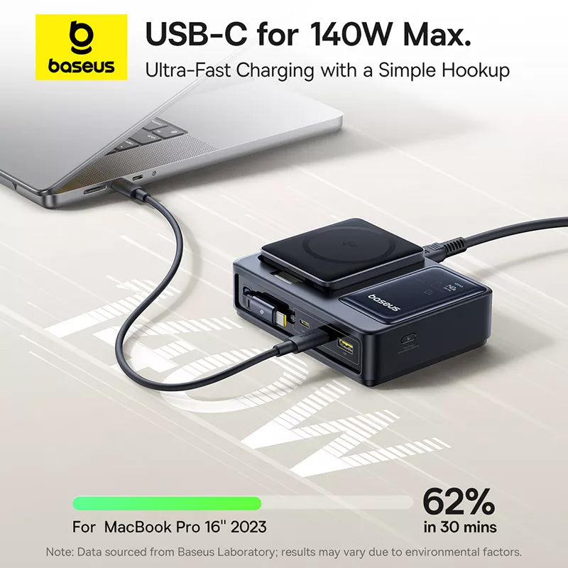 Baseus Nomos QI 5in1 Charging Station, 140W, 5A, 1 x USB-A - 2 x USB-C, Black P10170902123-00