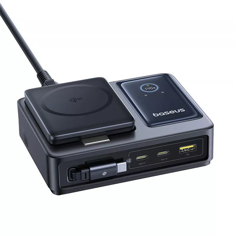 Baseus Nomos QI 5in1 Charging Station, 140W, 5A, 1 x USB-A - 2 x USB-C, Black P10170902123-00