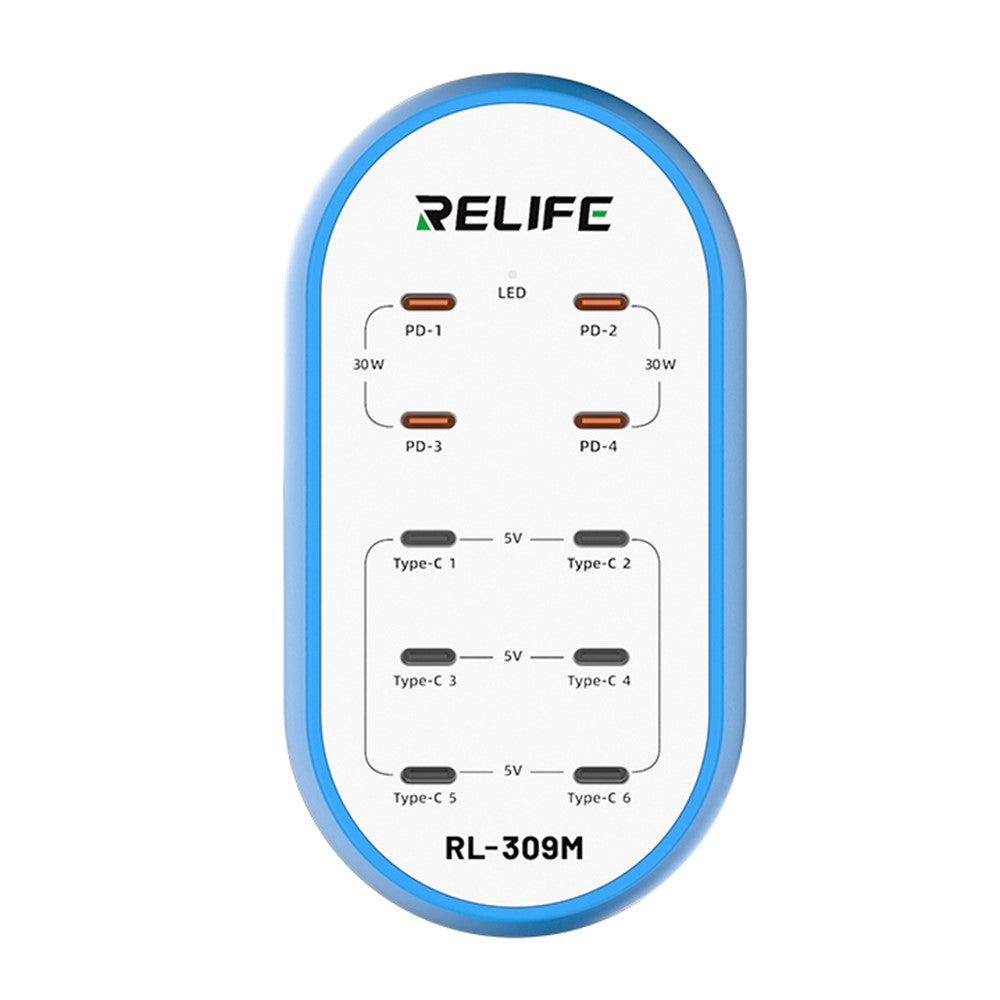 Relife RL-309M Station Charger, 72W, 10 x USB-C, Blue
