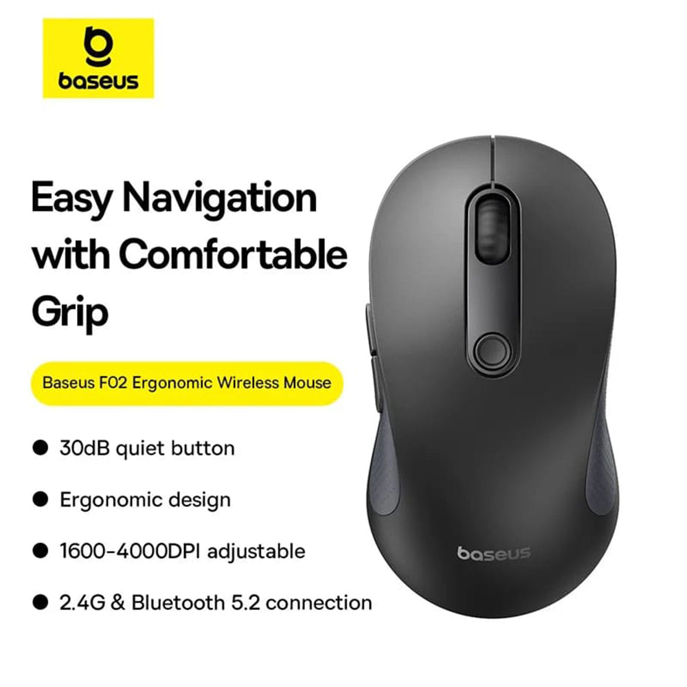 Baseus F02 Wireless Mouse, 4000DPI, BT / Wi-Fi, Black B01055505111-01