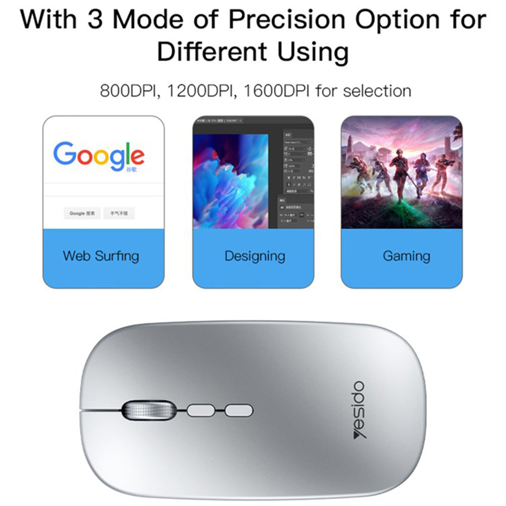 Wireless Mouse Yesido KB15, 800DPI - 1600DPI, Silver