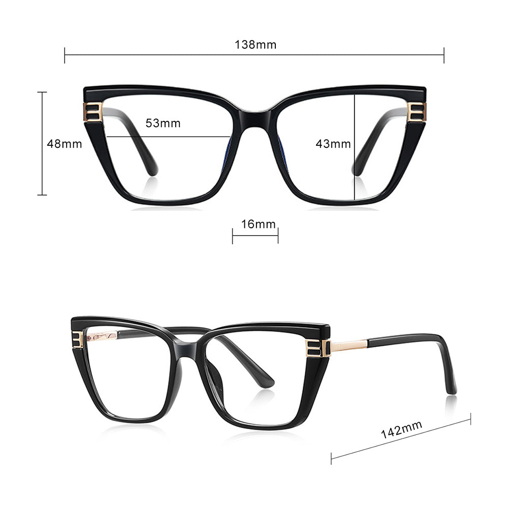 Techsuit 2275 Women's Computer Glasses, Anti-Blue Light, Black Gold