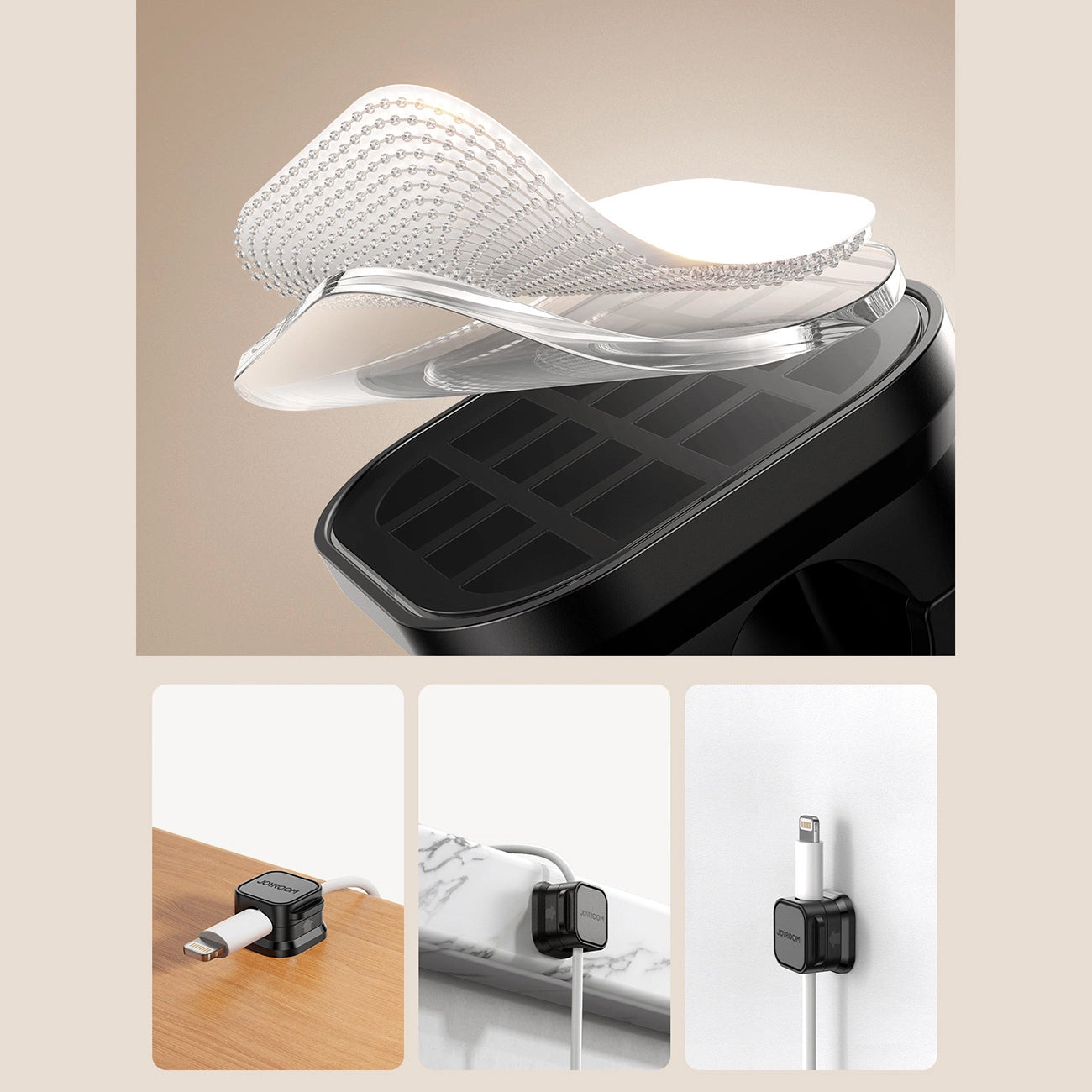 Joyroom JR-ZS368 Cable Organizer, Set of 3 Pieces, Black