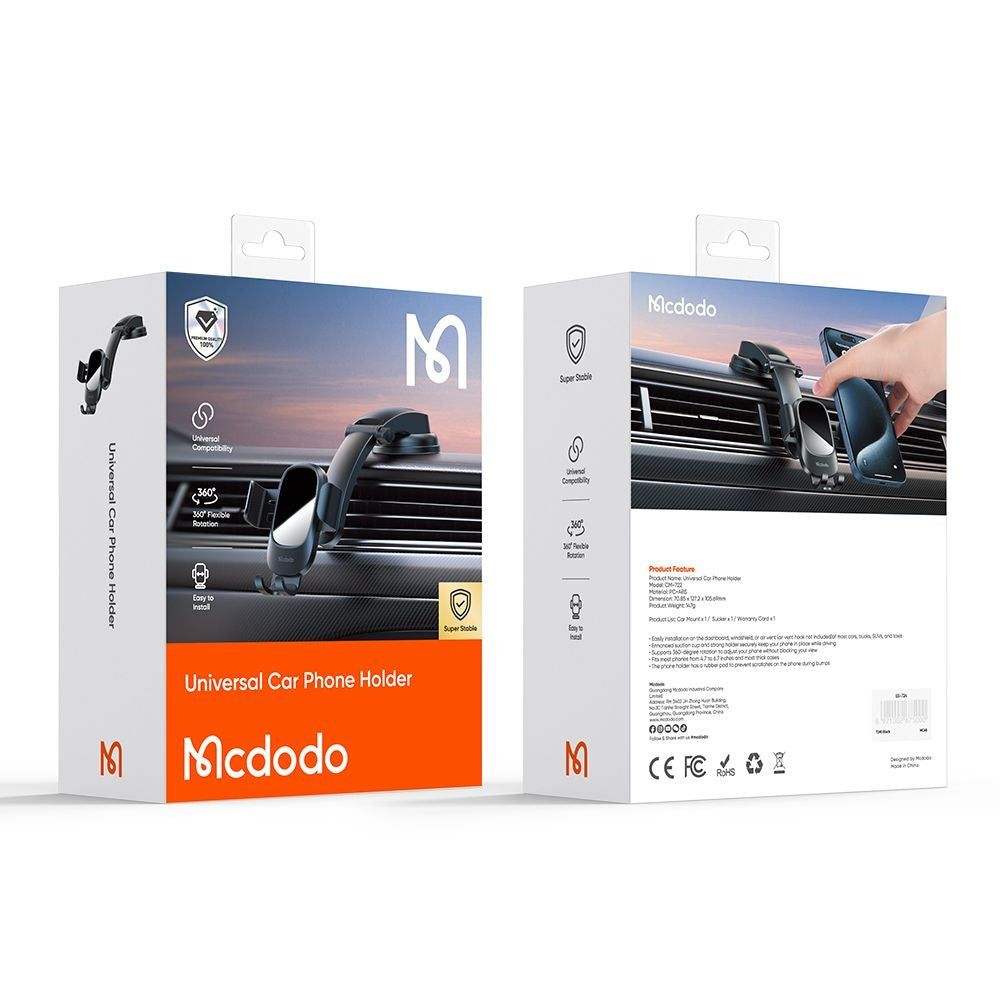 McDodo CM-7220 Car Holder, 4.7inch - 6.7inch, Black