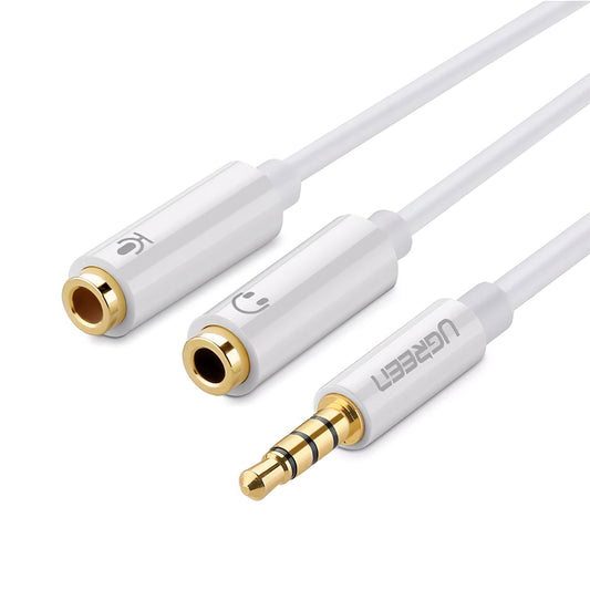Audio Cable 3.5mm - 2 x 3.5mm UGREEN AV141, 0.2m, White