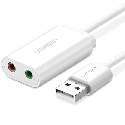 UGREEN US205 USB Sound Card, 2 x 3.5mm Jack, White