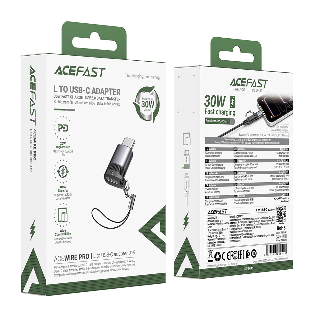 Lightning Data and Charging Adapter - USB-C Acefast J19, Gray