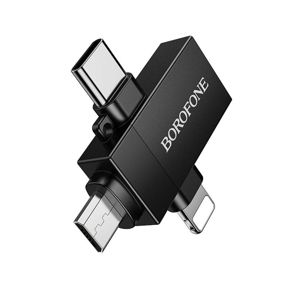 OTG Adapter Lightning / microUSB / USB-C - USB-A Borofone BV26D, Black