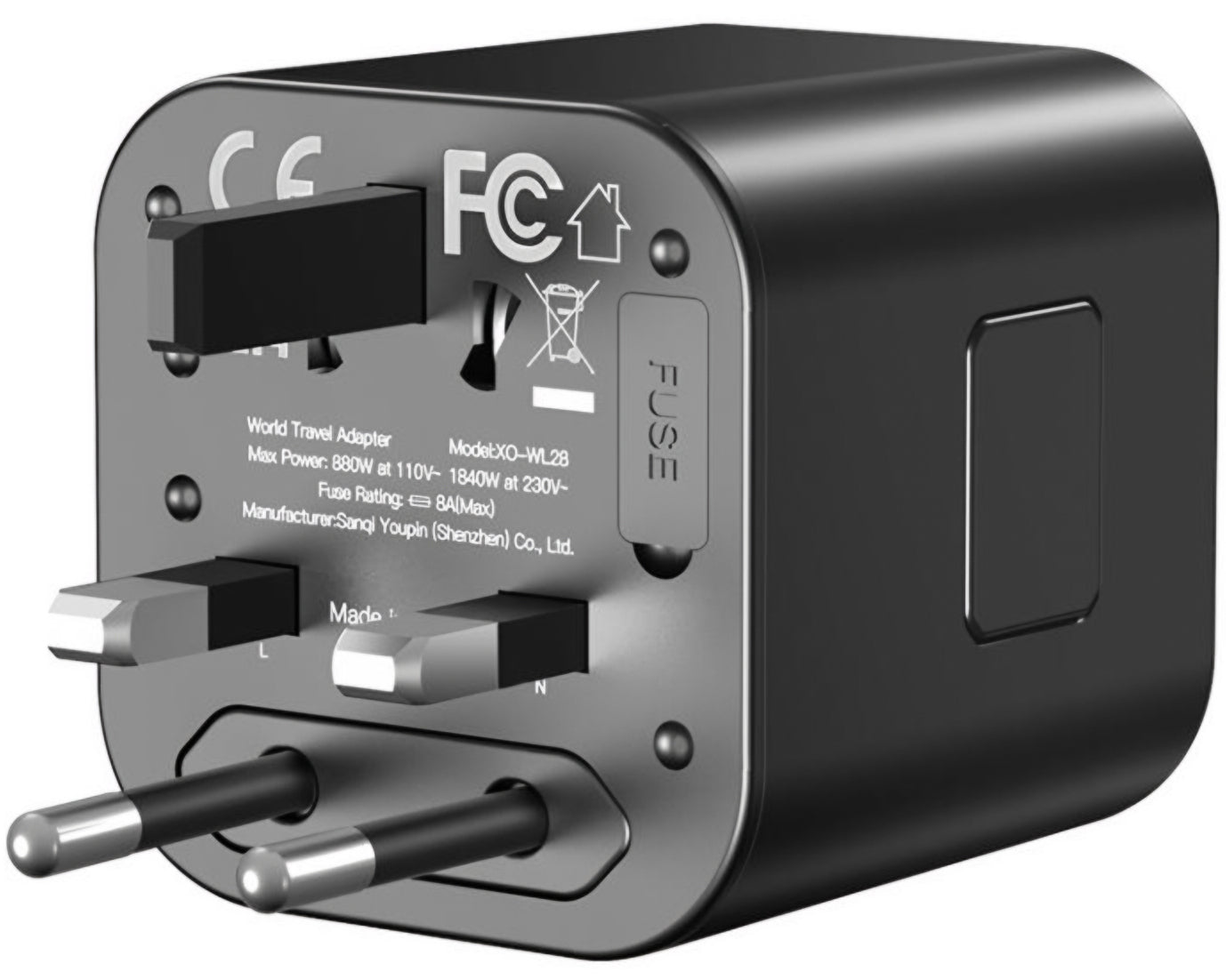 XO Design WL28 Travel Network Adapter US / UK / AU / CN / EU, Black