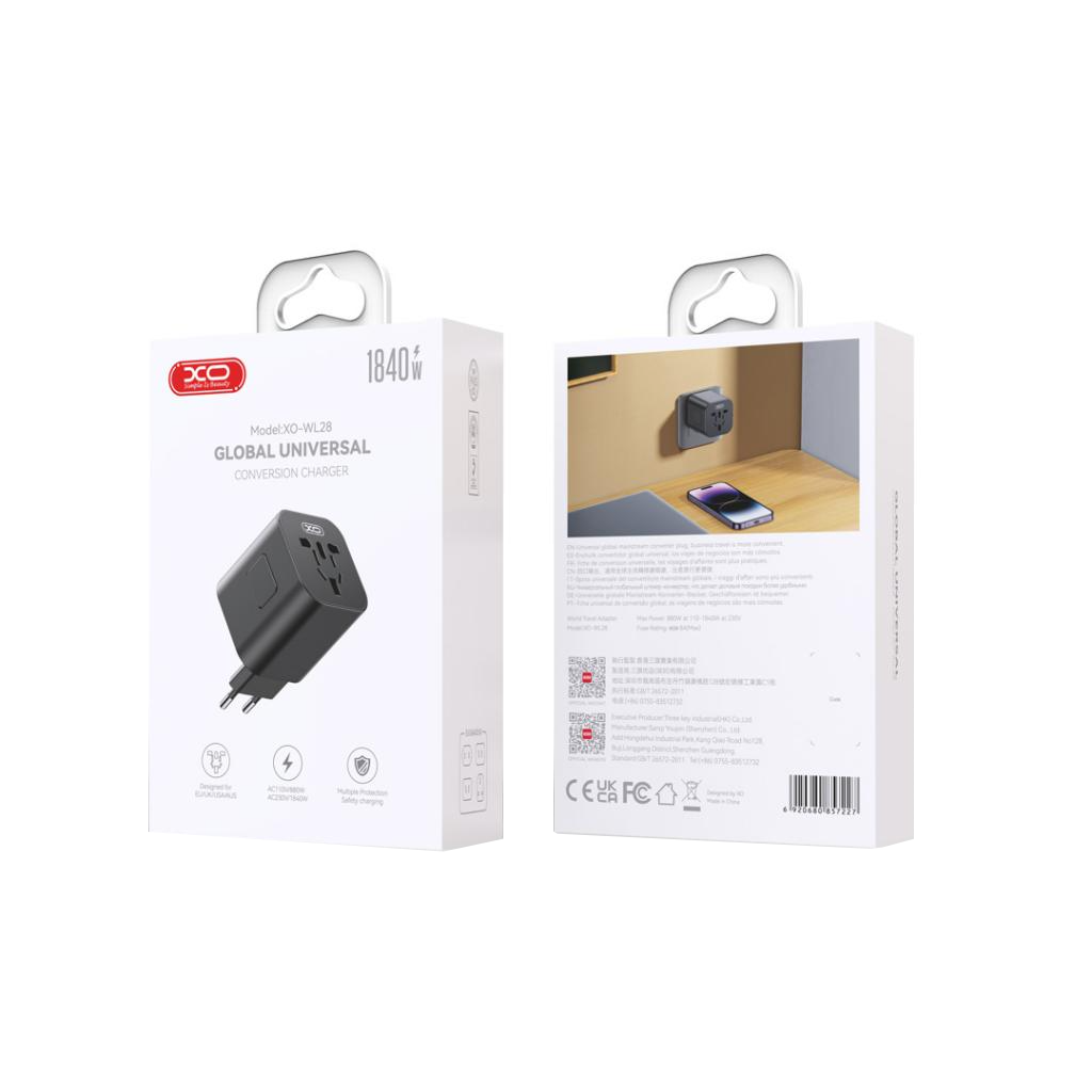 XO Design WL28 Travel Network Adapter US / UK / AU / CN / EU, Black