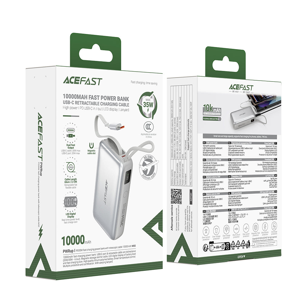 Acefast M32 External Battery, 10000mAh, 35W, PD, 2 x USB-C, Silver