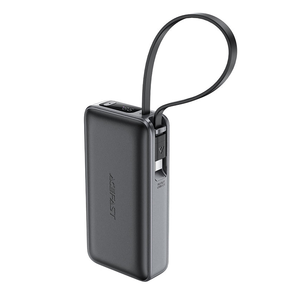 Acefast M7 External Battery, 10000mAh, 30W, QC + PD, 1 x USB-A - 2 x USB-C, Black