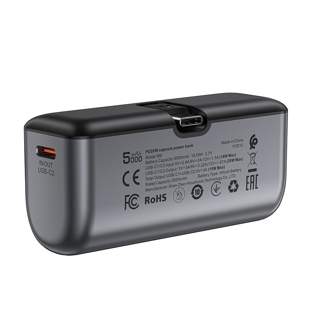 Acefast M9 External Battery, 5000mAh, 20W, PD, 2 x USB-C, Black