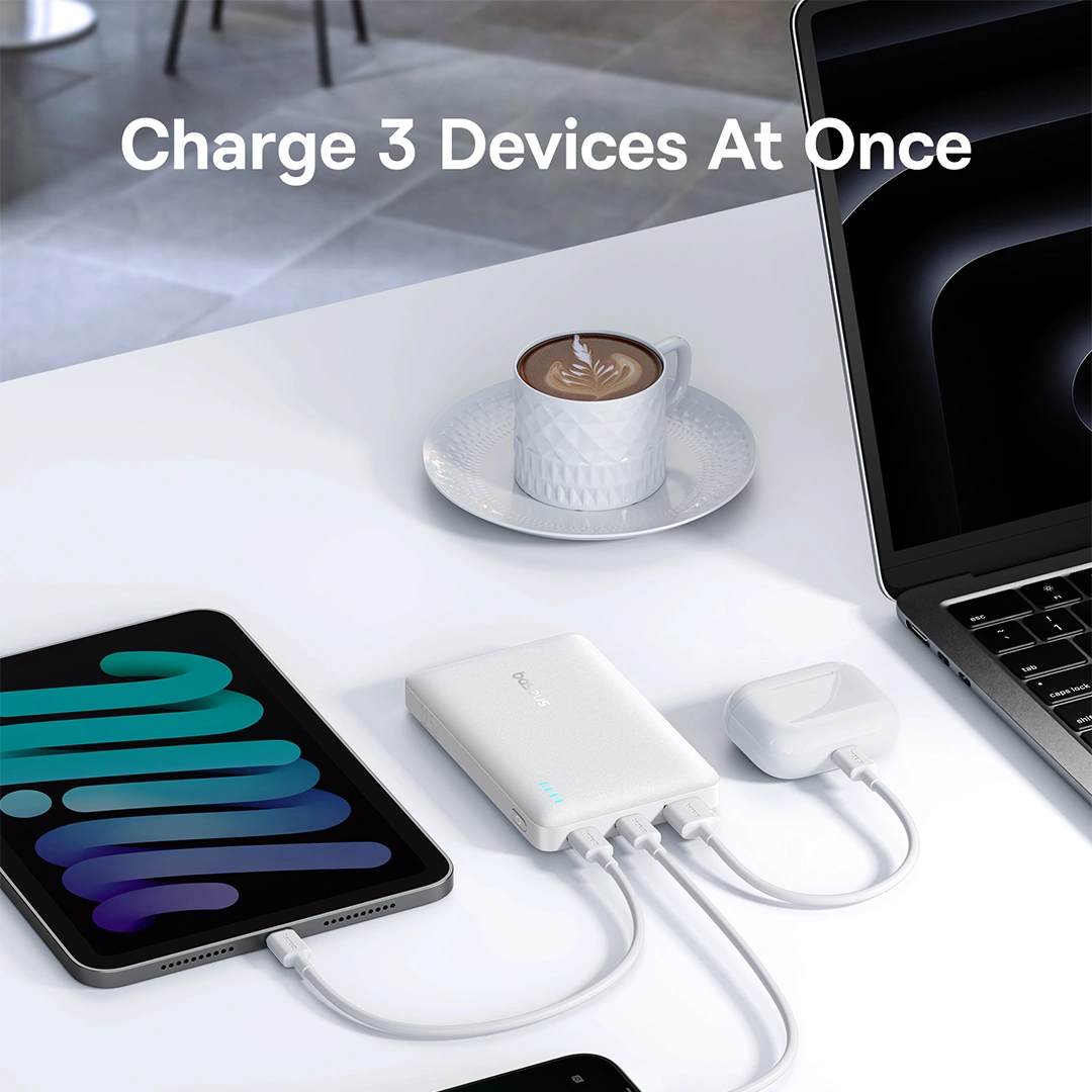 Baseus EnerFill FP21 External Battery, 10000mAh, 22.5W, QC + PD, 1 x USB-A - 2 x USB-C, White P1008210D213-00