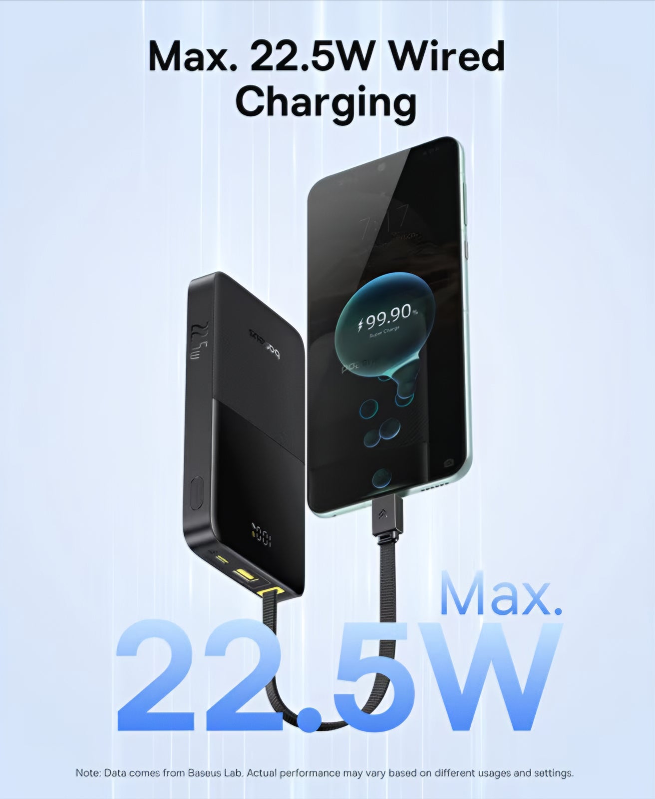 Baseus EnerFill Bipow2 Pro External Battery, 10000mAh, 22.5W, QC + PD, 1 x USB-A - 2 x USB-C, Black E0027600