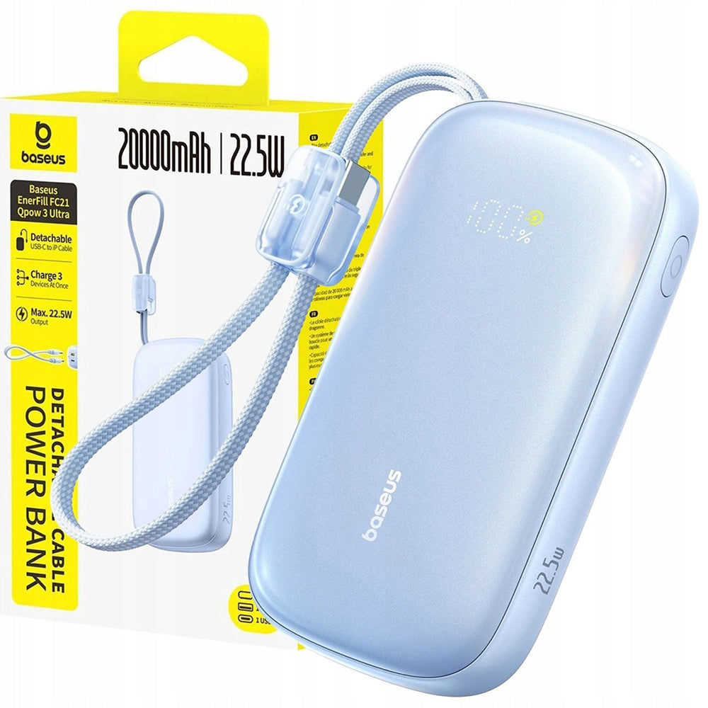 Baseus EnerFill FC21 Qpow 3 Ultra External Battery, 10000mAh, 45W, QC + PD, 1 x USB-A - 1 x USB-C, Blue E0027Q03