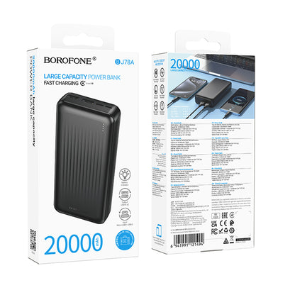 Borofone BJ78A Clever External Battery, 20000mAh, 10W, 2 x USB-A, Black