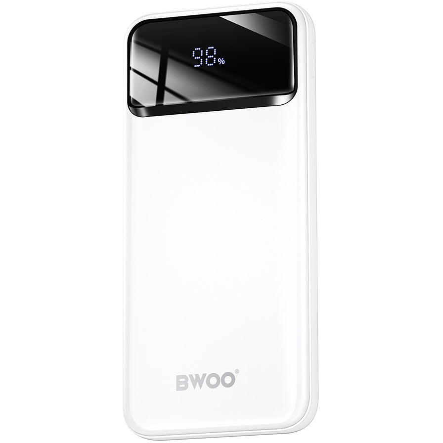 BWOO BO-P34 External Battery, 10000mAh, 22.5W, QC + PD, 1 x USB-C - 2 x USB-A, White