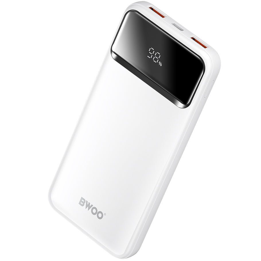 BWOO BO-P34 External Battery, 10000mAh, 22.5W, QC + PD, 1 x USB-C - 2 x USB-A, White