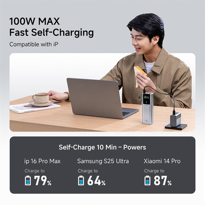 Cuktech PB150P External Battery, 15000mAh, 120W, QC + PD, 1 x USB-A - 2 x USB-C, Gray CKPB150POSGR