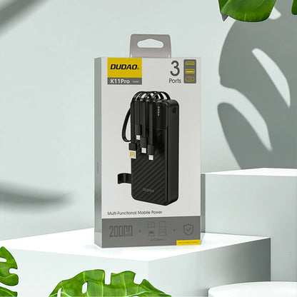 Dudao K11 Pro External Battery, 20000mAh, 10W, 1 x Lightning - 1 x microUSB - 1 x USB-A - 1 x USB-C, Black