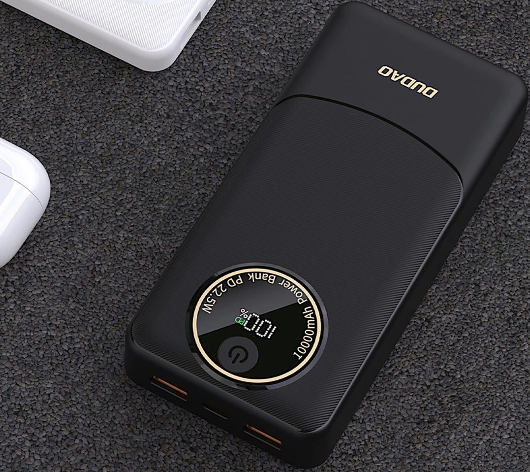 Dudao K12Pro External Battery, 20000mAh, 22.5W, QC + PD, 1 x USB-C - 2 x USB-A, Black