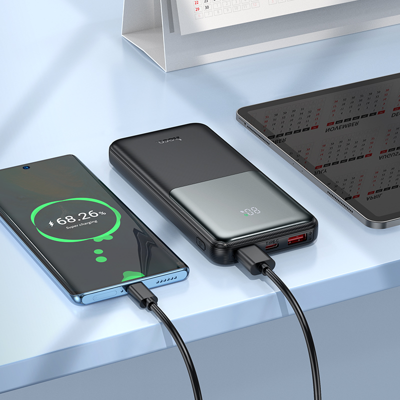 HOCO J136 Power Bank, 10000mAh, 22.5W, QC + PD, 1 x USB-C - 2 x USB-A, Black