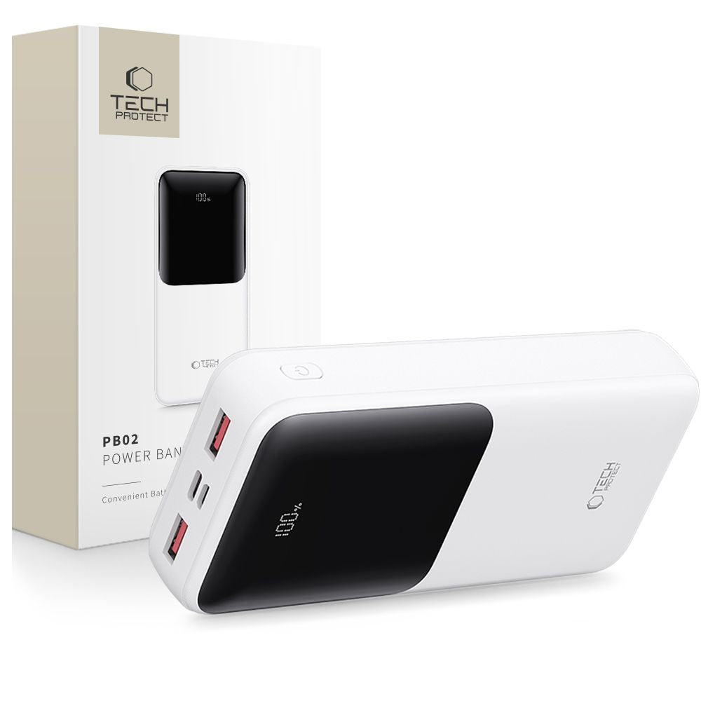 Tech-Protect PB02 External Battery, 20000mAh, 22.5W, QC + PD, 1 x USB-C - 2 x USB-A, White