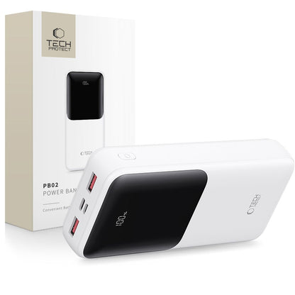 Tech-Protect PB02 External Battery, 20000mAh, 22.5W, QC + PD, 1 x USB-C - 2 x USB-A, White
