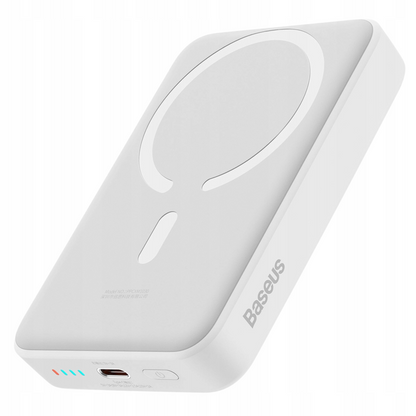 Baseus Magnetic Mini External Wireless Battery, 10000mAh, 30W, PD + FQI, 1 x QI - 1 x USB-C, White PPCX110202
