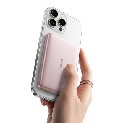 Baseus PicoGo AM41 Wireless External Battery, 10000mAh, 27W, PD + FQI, 1 x QI - 1 x USB-C, Pink E0027202