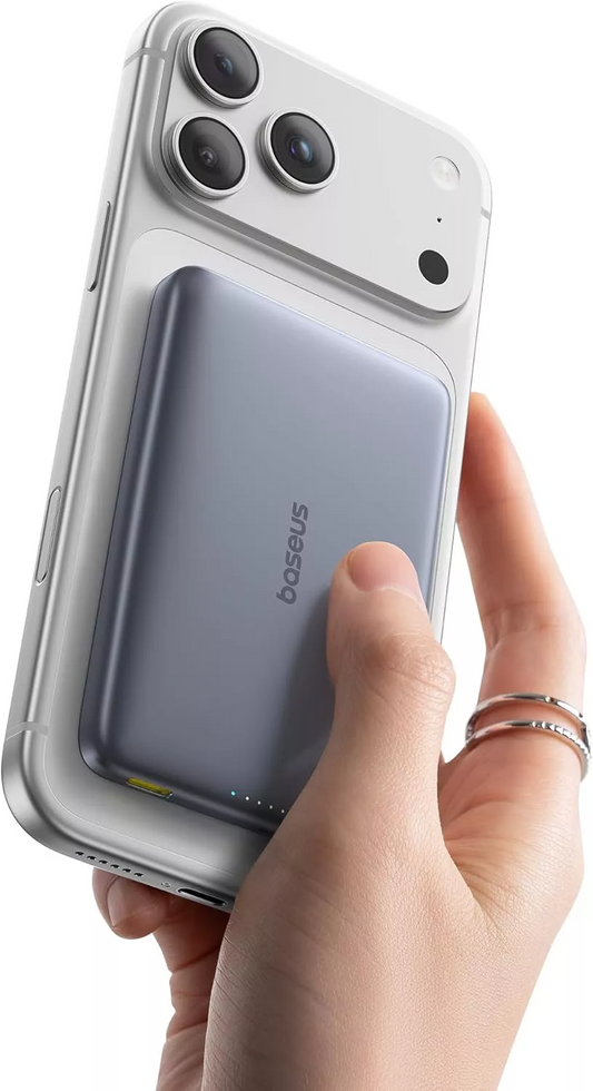 Baseus PicoGo AM41 Wireless External Battery, 10000mAh, 27W, PD + FQI, 1 x QI - 1 x USB-C, Gray E0027200