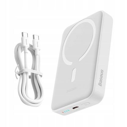 Baseus Magnetic Mini External Wireless Battery, 10000mAh, 30W, PD + FQI, 1 x QI - 1 x USB-C, White PPCX110202