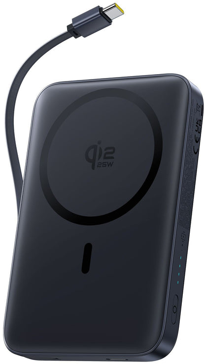 Baseus PicoGo AM61 Wireless External Battery, 10000mAh, 45W, PD + FQI, 1 x QI - 2 x USB-C, Black E0028V00
