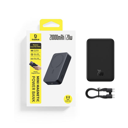Baseus EnerFill FM41 Mini Wireless External Battery, 20000mAh, 20W, PD + FQI, 1 x QI - 1 x USB-C, Black E0027U00